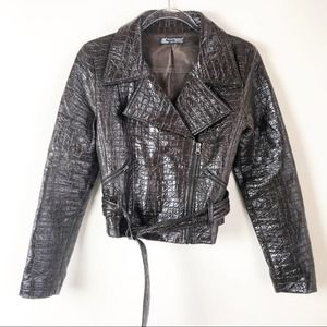 Rinascimento Faux Leather Brown Moto Short Jacket